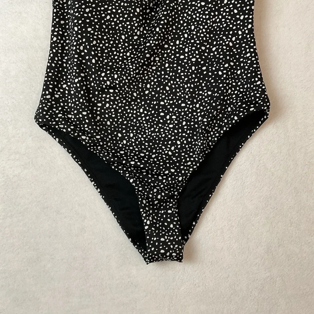 Nike Swimsuit Womens S‎ Black White Water Dots Open Back One Piece